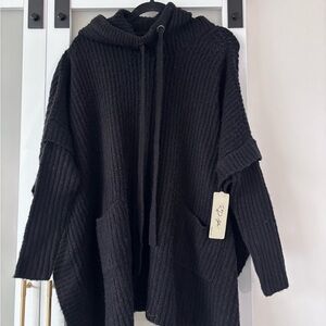 RD Style Black Knit Hooded Poncho